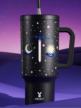 MEOKY 40oz Black Tumbler With Straw Zodiac Collection-LIBRA NEW